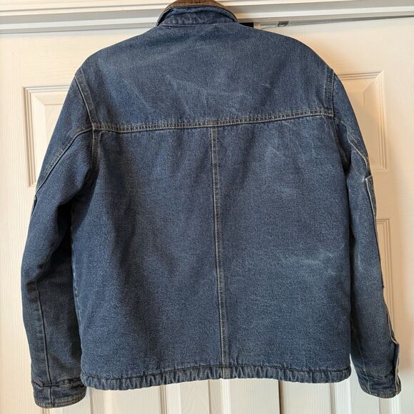 VTG Wrangler Chore Coat Mens Small Denim Sherpa Lined Barn Jacket Pockets Heavy - Picture 2 of 16